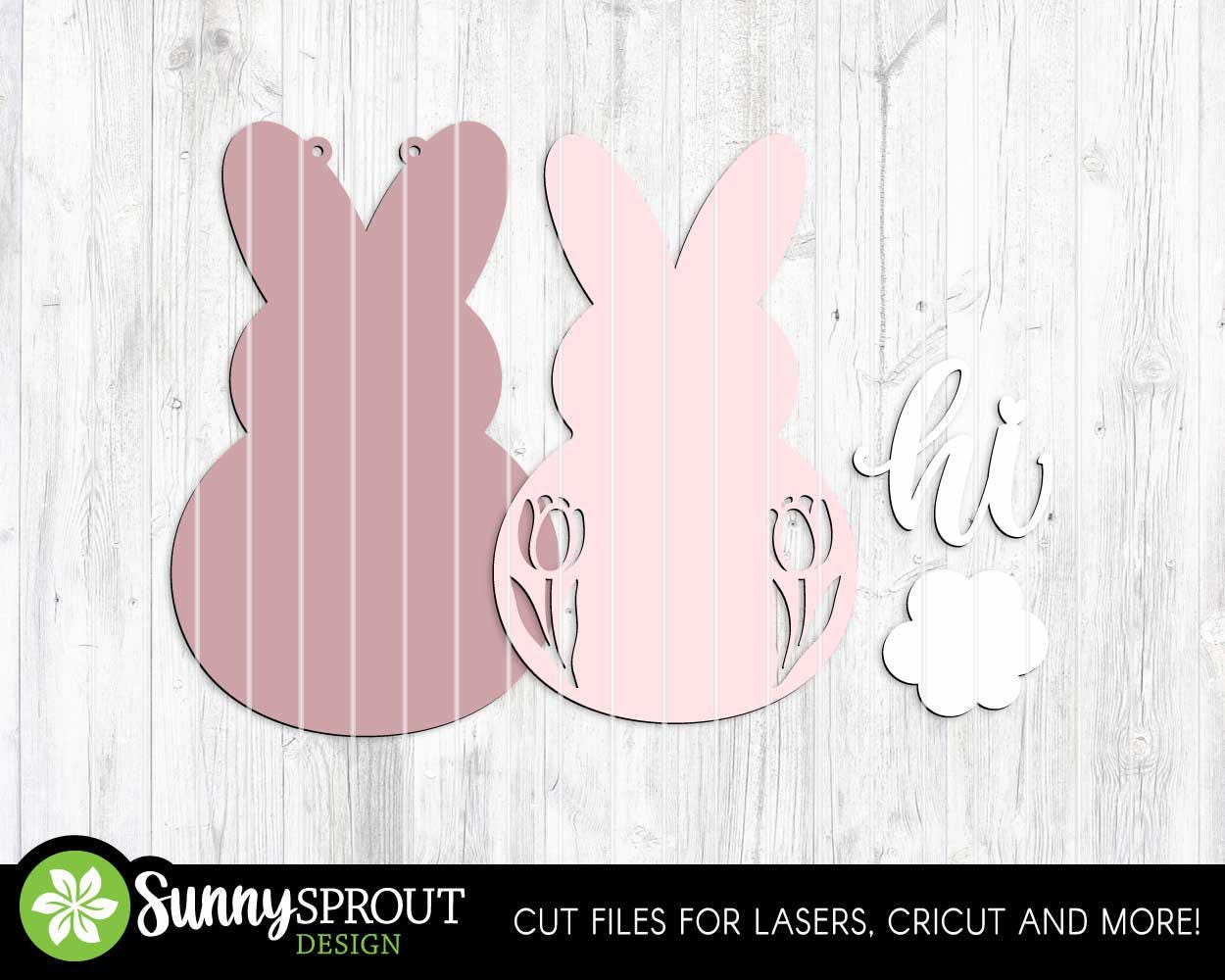 Hi Bunny Floral Sign, Digital download, SVG Laser cut file, Cricut, Door hanger design, Spring Easter decor