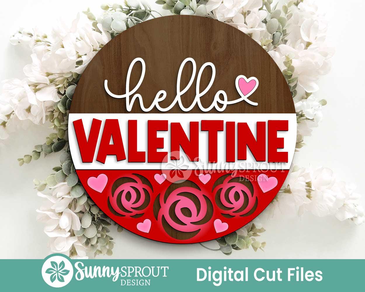 Valentine Laser Sign Bundle 6, Round door hanger, Glowforge laser file, Cricut, Heart welcome sign, Valentine's Day decor