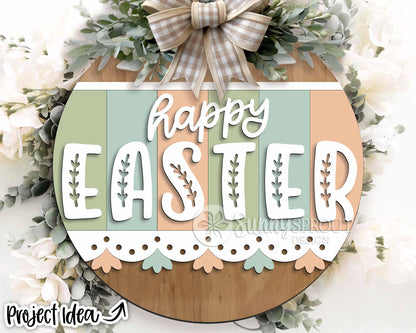 Happy Easter Plank Sign, Digital download, SVG Laser cut file, Cricut, Round door hanger design