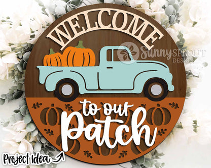 Autumn Laser Sign Bundle 2, Round door hanger cut files, Glowforge laser file, Cricut, Fall welcome sign svg