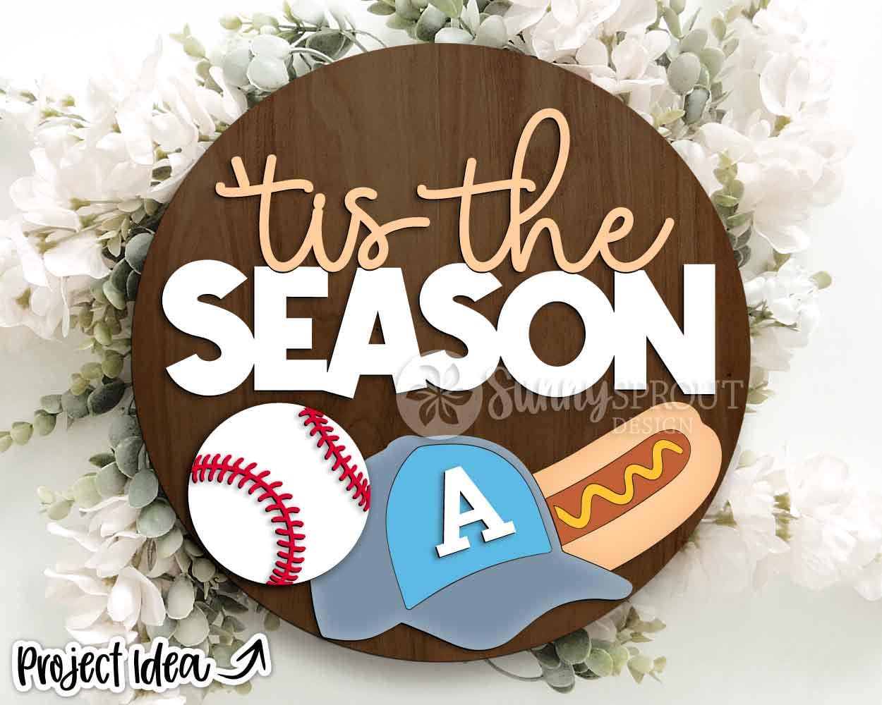Tis the Season Baseball Sign, Digital Download, SVG Laser Cut File, Cricut, Round Door Hanger Design, Sports Decor