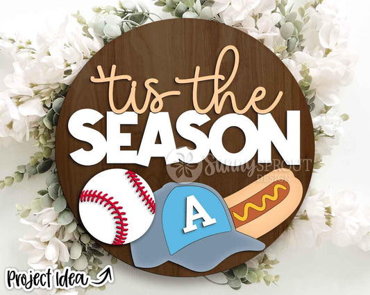 Tis the Season Baseball Sign, Digital Download, SVG Laser Cut File, Cricut, Round Door Hanger Design, Sports Decor