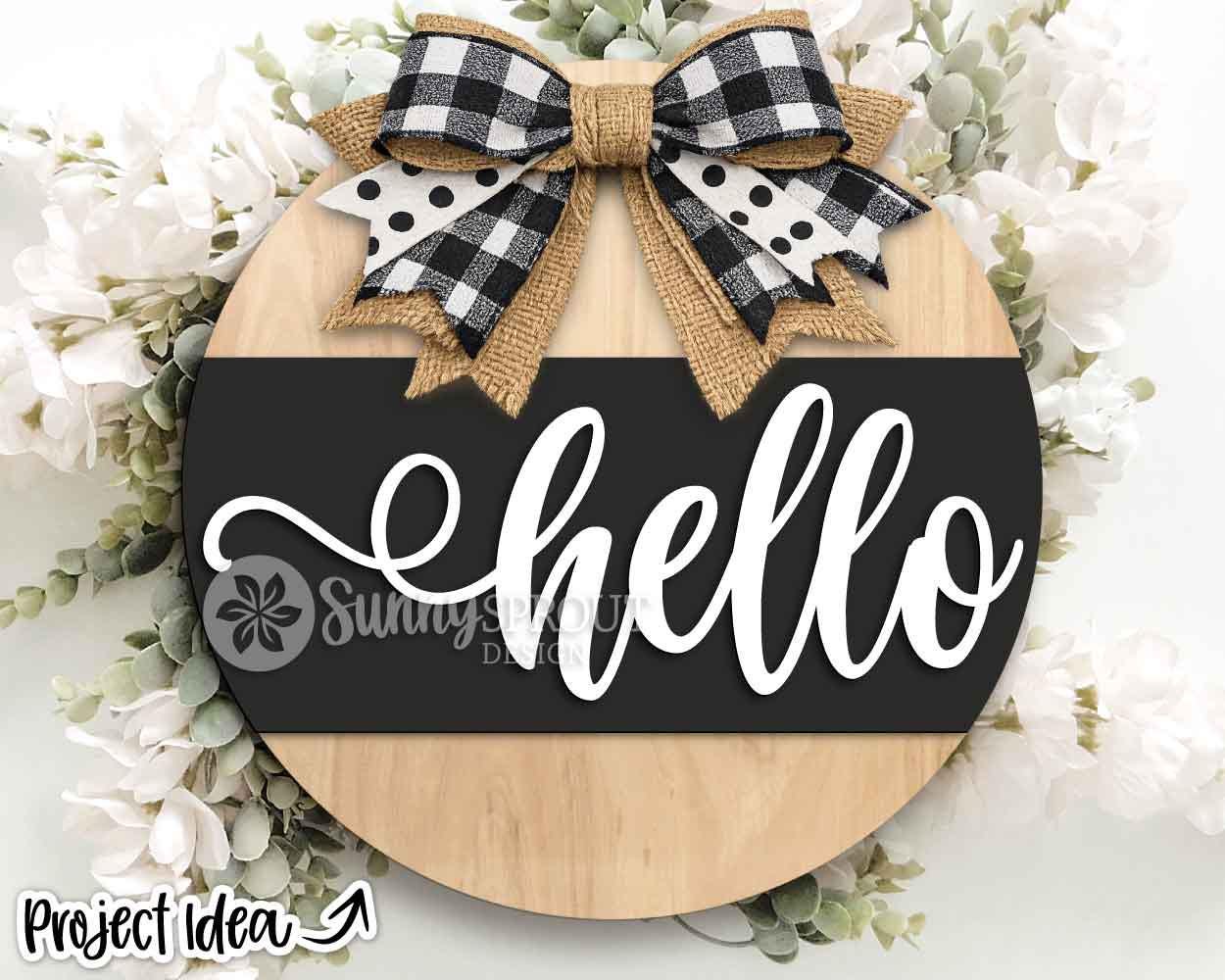 Hello Swash Sign, Digital Download, SVG Laser Cut File, Cricut, Simple Modern Farmhouse Round Door Hanger Design