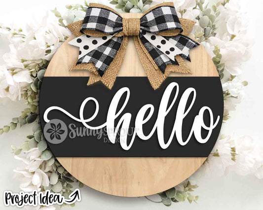 Hello Swash Sign, Digital Download, SVG Laser Cut File, Cricut, Simple Modern Farmhouse Round Door Hanger Design