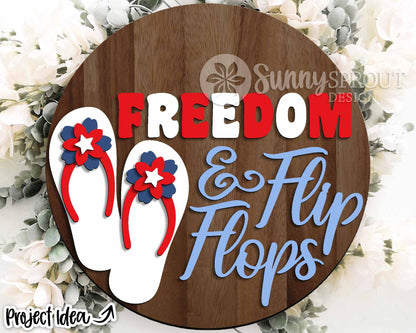 Freedom and Flip Flops Sign, Digital Download, SVG Laser Cut File, Cricut, Round Door Hanger Design, Patriotic 4th of July Decor