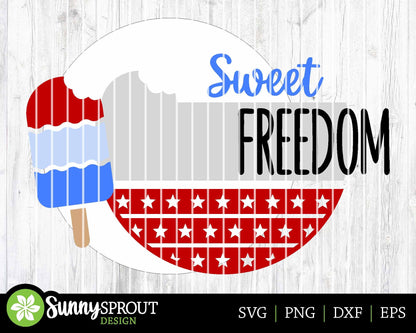 Sweet Freedom Popsicle Sign, Digital Download, SVG Laser Cut File, Cricut, Round Door Hanger Design, Patriotic 4th of July Decor