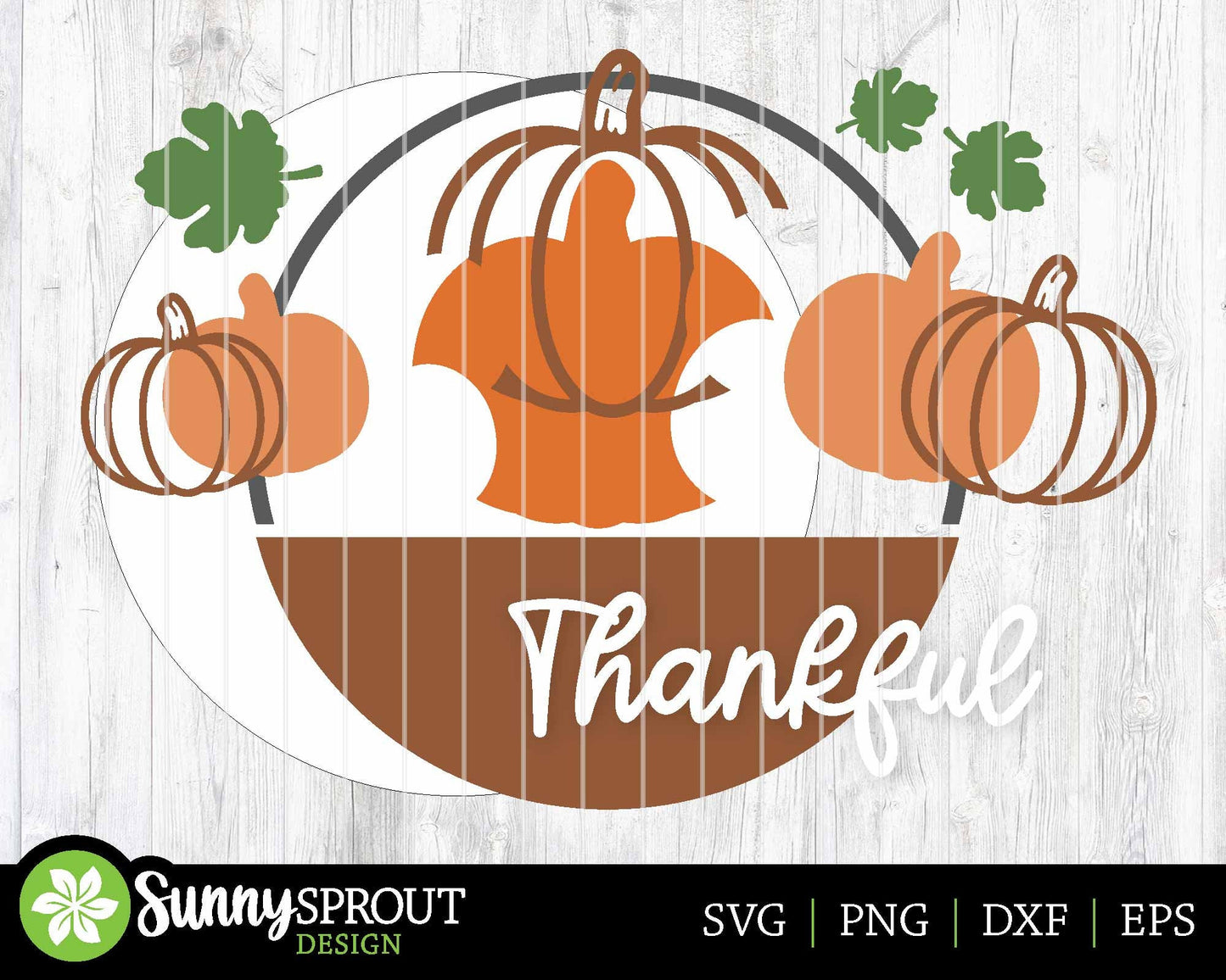 Thankful Three Pumpkins Sign, Digital Download, SVG Laser Cut File, Cricut, Round Thanksgiving Fall Door Hanger Design