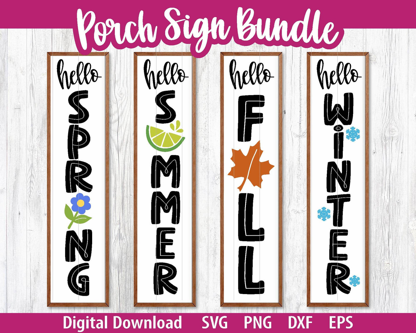 Porch Sign Seasonal SVG Bundle, Cricut svg cut file, Silhouette cut file, Spring summer fall winter door sign design