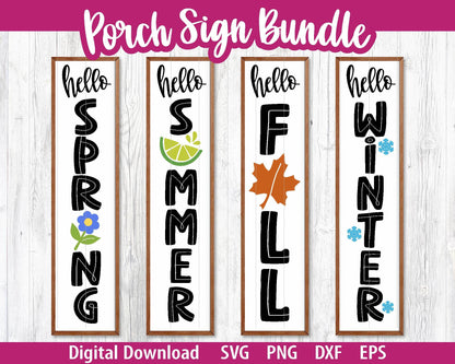 Porch Sign Seasonal SVG Bundle, Cricut svg cut file, Silhouette cut file, Spring summer fall winter door sign design