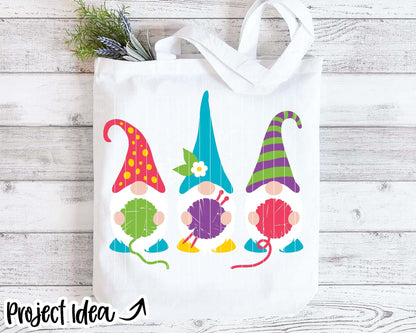 Knitting Gnomes Holding Yarn SVG, Digital Download, Cricut Cut File, Silhouette, Knit, Crochet, Sewing Design