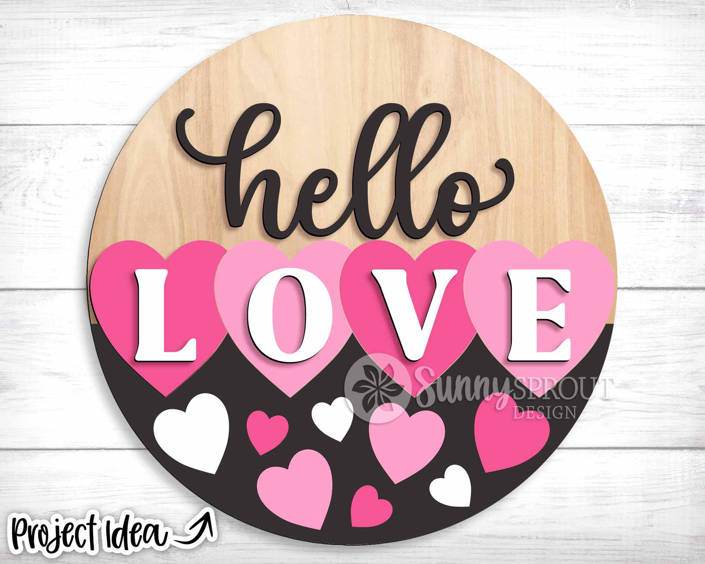 Hello Love Hearts Welcome Sign, Digital Download, SVG Laser Cut File, Cricut, Round Door Hanger Design, Valentine's Day Decor