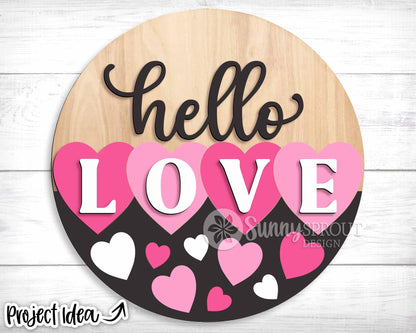 Hello Love Hearts Welcome Sign, Digital Download, SVG Laser Cut File, Cricut, Round Door Hanger Design, Valentine's Day Decor