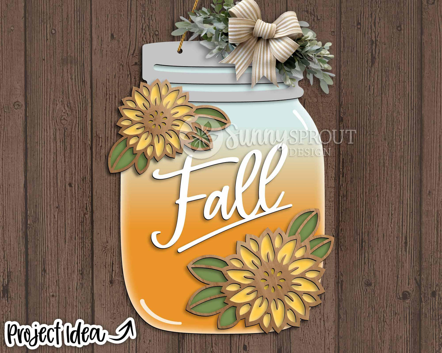Fall Mason Jar Sunflower Sign, Digital Download, SVG Laser Cut File, Cricut, Farmhouse Door Hanger Design