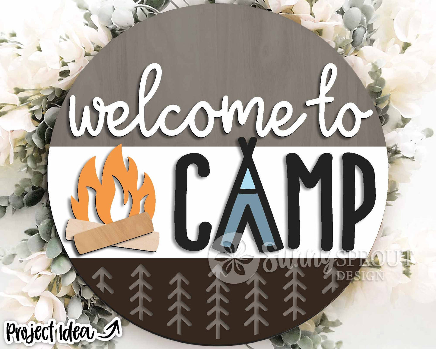 Welcome to Camp Sign, Digital download, SVG Laser cut file, Cricut, Round door hanger design, Camping cabin decor