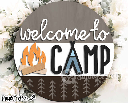Welcome to Camp Sign, Digital download, SVG Laser cut file, Cricut, Round door hanger design, Camping cabin decor