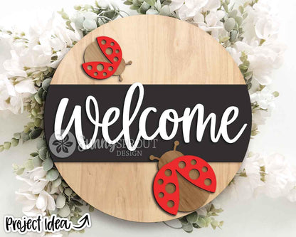 Welcome Ladybugs Sign, Digital Download, SVG Laser Cut File, Cricut, Spring Summer Fall Decor, Round Door Hanger Design