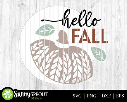 Hello Fall Sweater Pumpkin Leaf Sign, Digital Download, SVG Laser Cut File, Cricut, Round Fall Door Hanger Design