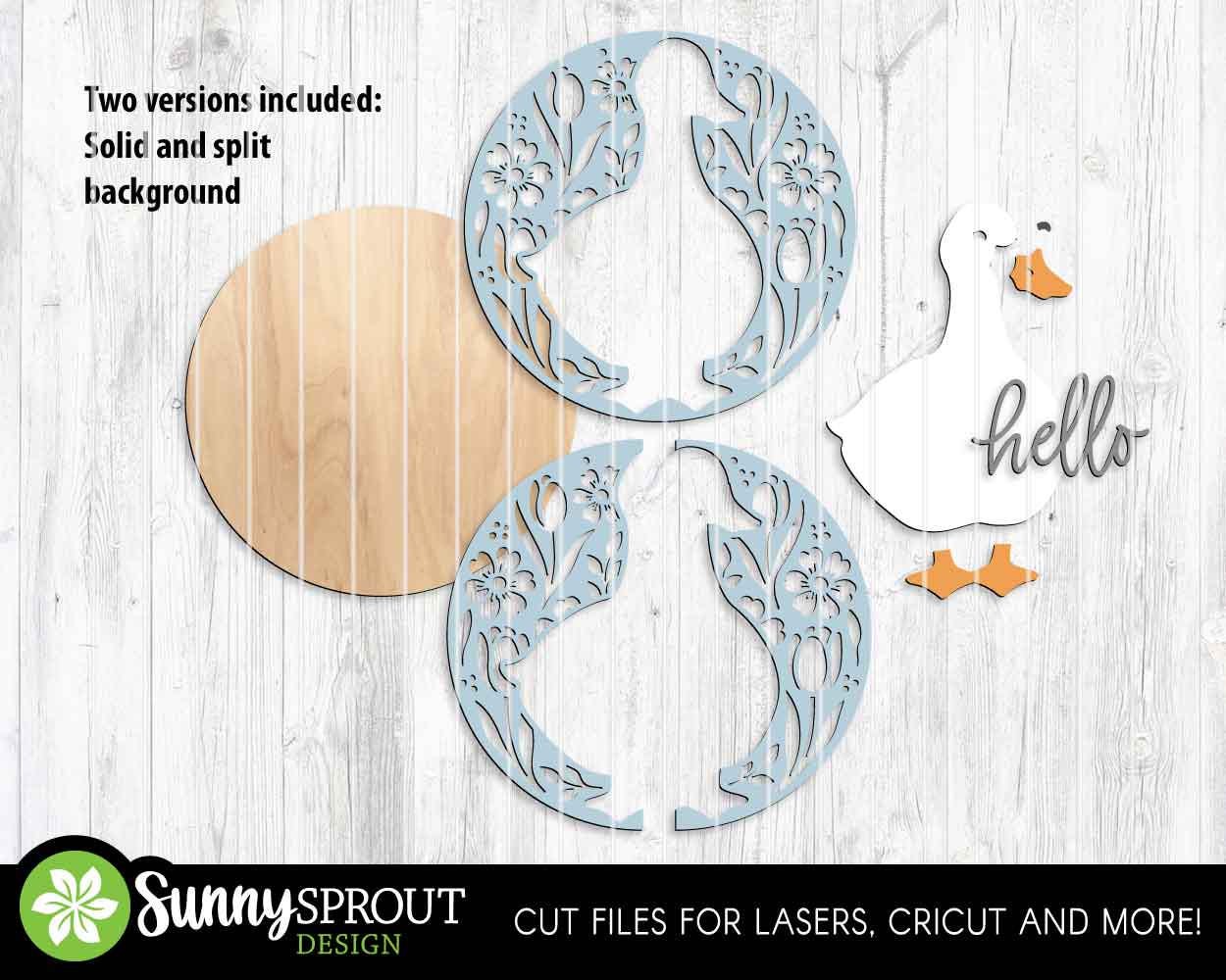 Hello Goose Floral Pattern Sign, Digital download, SVG Laser cut file, Cricut, Round door hanger design, Spring summer decor
