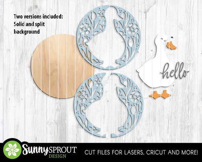 Hello Goose Floral Pattern Sign, Digital download, SVG Laser cut file, Cricut, Round door hanger design, Spring summer decor