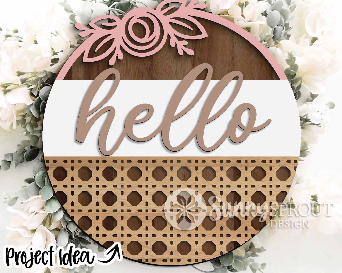 Floral Welcome Laser Sign Bundle, Round door hanger svg, Glowforge laser file, Cricut cut file, Front door sign svg