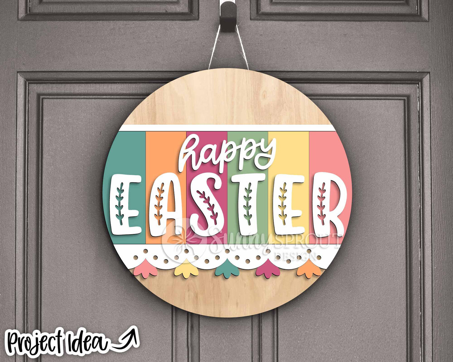 Happy Easter Plank Sign, Digital download, SVG Laser cut file, Cricut, Round door hanger design