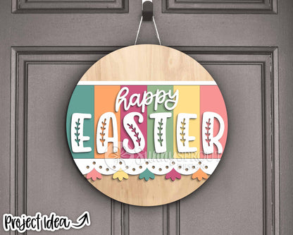 Happy Easter Plank Sign, Digital download, SVG Laser cut file, Cricut, Round door hanger design