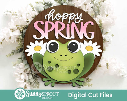 Spring Sign Bundle 5, Round door hanger svg, Glowforge laser file, Cricut, Spring flower welcome sign, Hello Spring