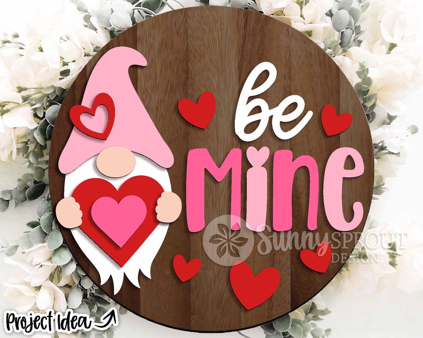 Be Mine Heart Gnome Sign, Digital Download, SVG Laser Cut File, Cricut, Round Door Hanger Wall Art Design, Valentine's Day Decor