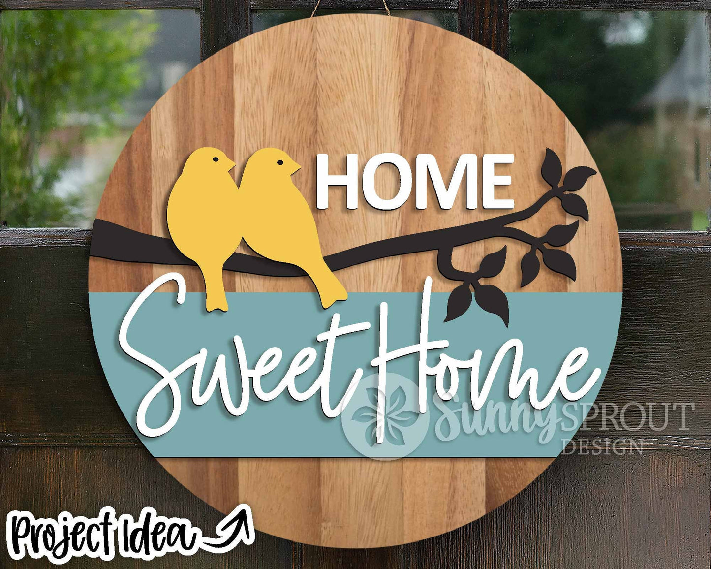 Home Sweet Home Birds Branch Sign, Digital Download, SVG Laser Cut File, Cricut, Spring Round Door Hanger Design