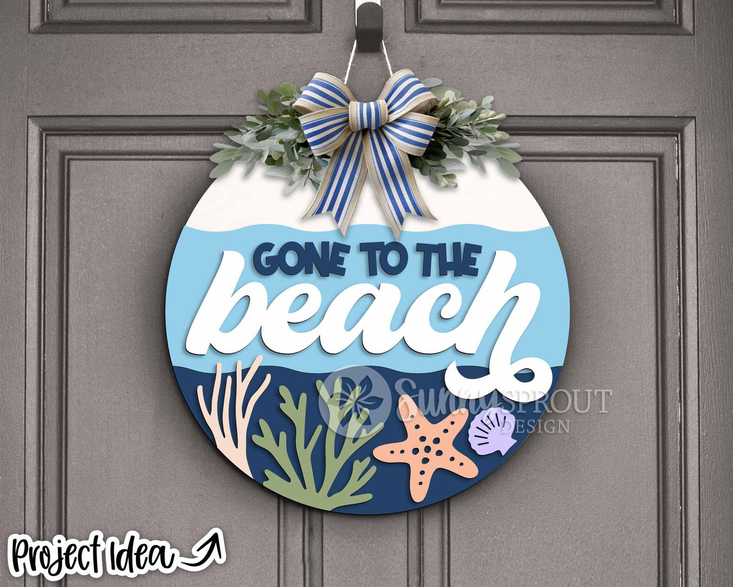 Gone to the Beach Sign, Digital download, SVG Laser cut file, Cricut, Round door hanger wall art design, Ocean coastal decor