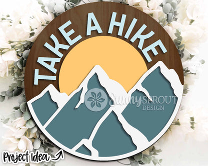 Take a Hike Mountain Sign, Digital download, SVG Laser cut file, Cricut, Round door hanger design, Camping cabin outdoor decor