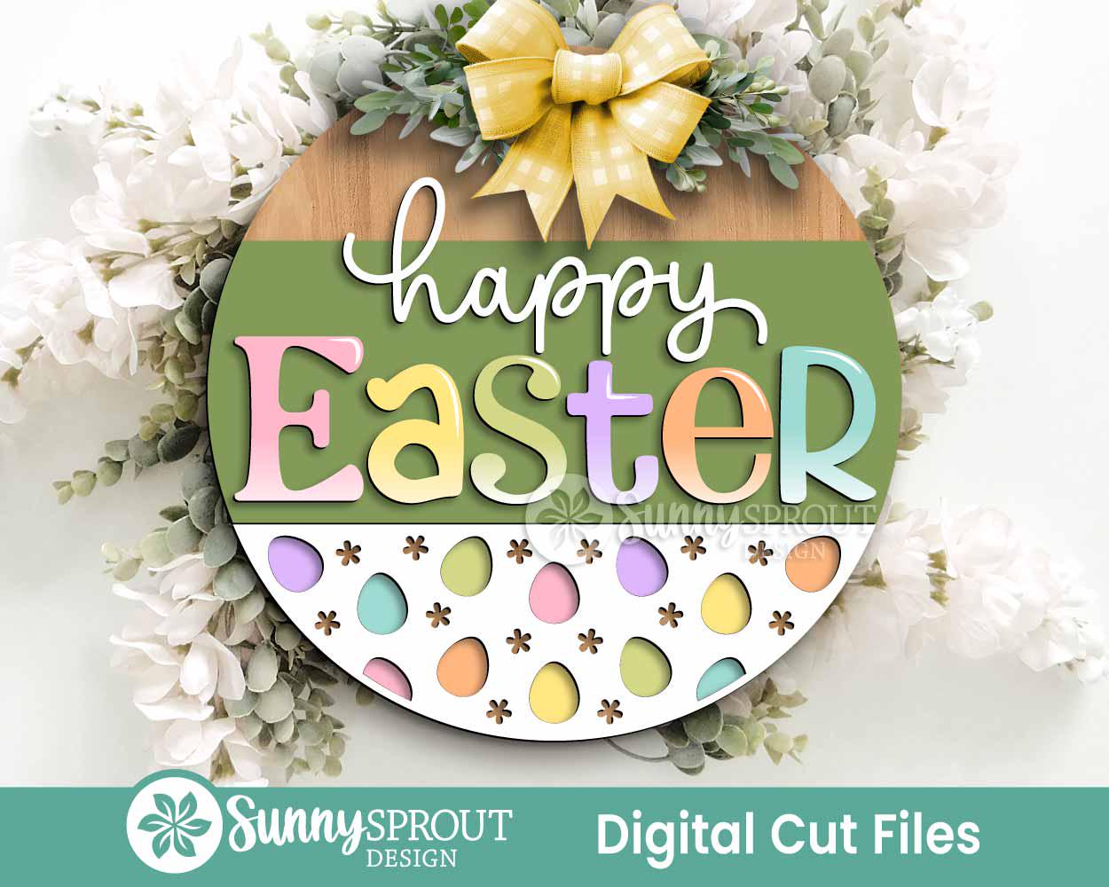 Easter Sign Bundle 7, Round door hanger svg, Glowforge laser file, Cricut cut file, Spring welcome sign svg, Easter bunny