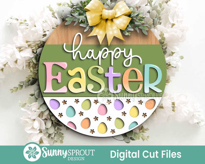 Easter Sign Bundle 7, Round door hanger svg, Glowforge laser file, Cricut cut file, Spring welcome sign svg, Easter bunny