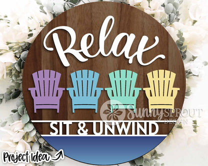 Relax Adirondack Chair Sign, Digital Download, SVG Laser Cut File, Cricut, Beach SVG, Summer Round Door Hanger Design