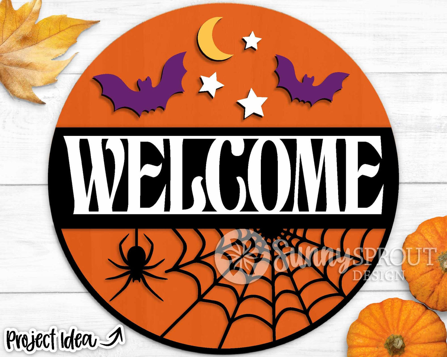 Welcome Spider Web Bats Sign, Digital Download, SVG Laser Cut File, Cricut, Round Halloween Door Hanger Design