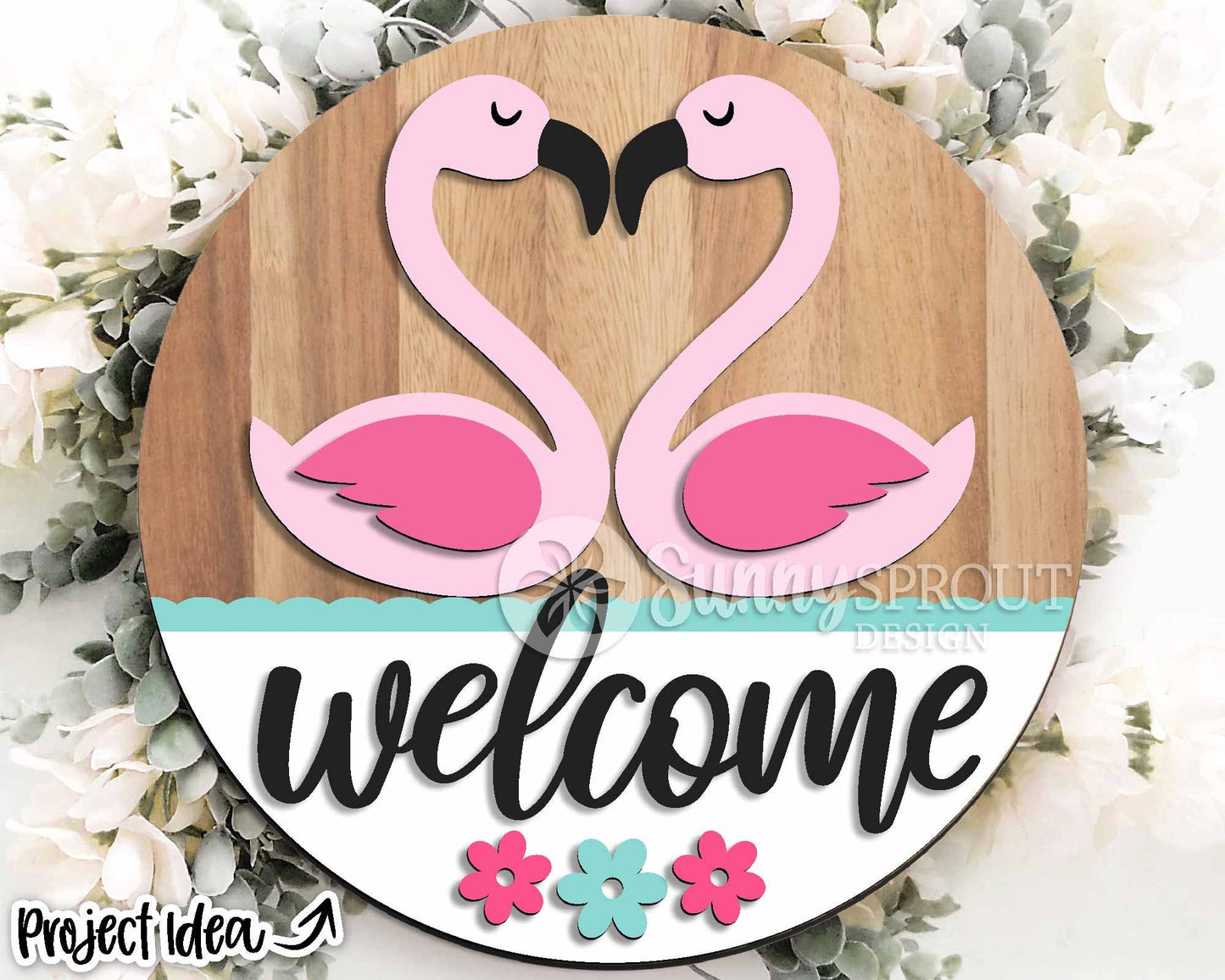 Welcome Flamingo Love Sign, Digital Download, SVG Laser Cut File, Cricut, Summer Round Door Hanger Design