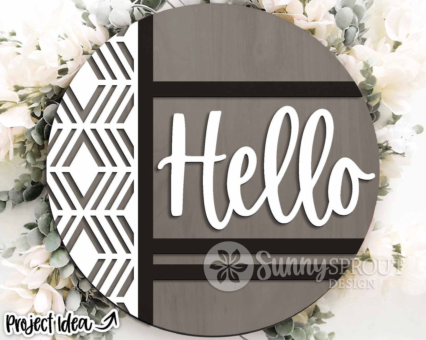 Hello Geometric Welcome Sign, Digital Download, SVG Laser Cut File, Cricut, Modern Farmhouse Round Door Hanger Design