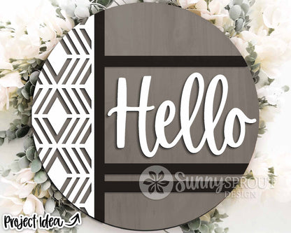 Hello Geometric Welcome Sign, Digital Download, SVG Laser Cut File, Cricut, Modern Farmhouse Round Door Hanger Design