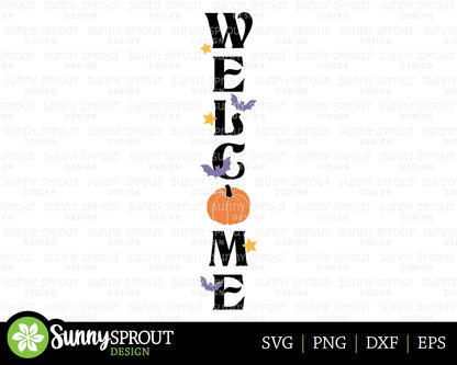 Halloween Welcome Pumpkin Porch Sign, Digital Download, Cricut SVG Cut File, Silhouette, Fall Porch Leaner Design