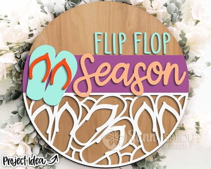 Flip Flop Season Summer Sign, Digital Download, SVG Laser Cut File, Cricut, Summer Beach Round Door Hanger Design
