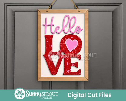 Hello Love Heart Sign, Digital Download, SVG Laser Cut File, Cricut, Door Hanger Wall Art Design, Valentine's Day Decor