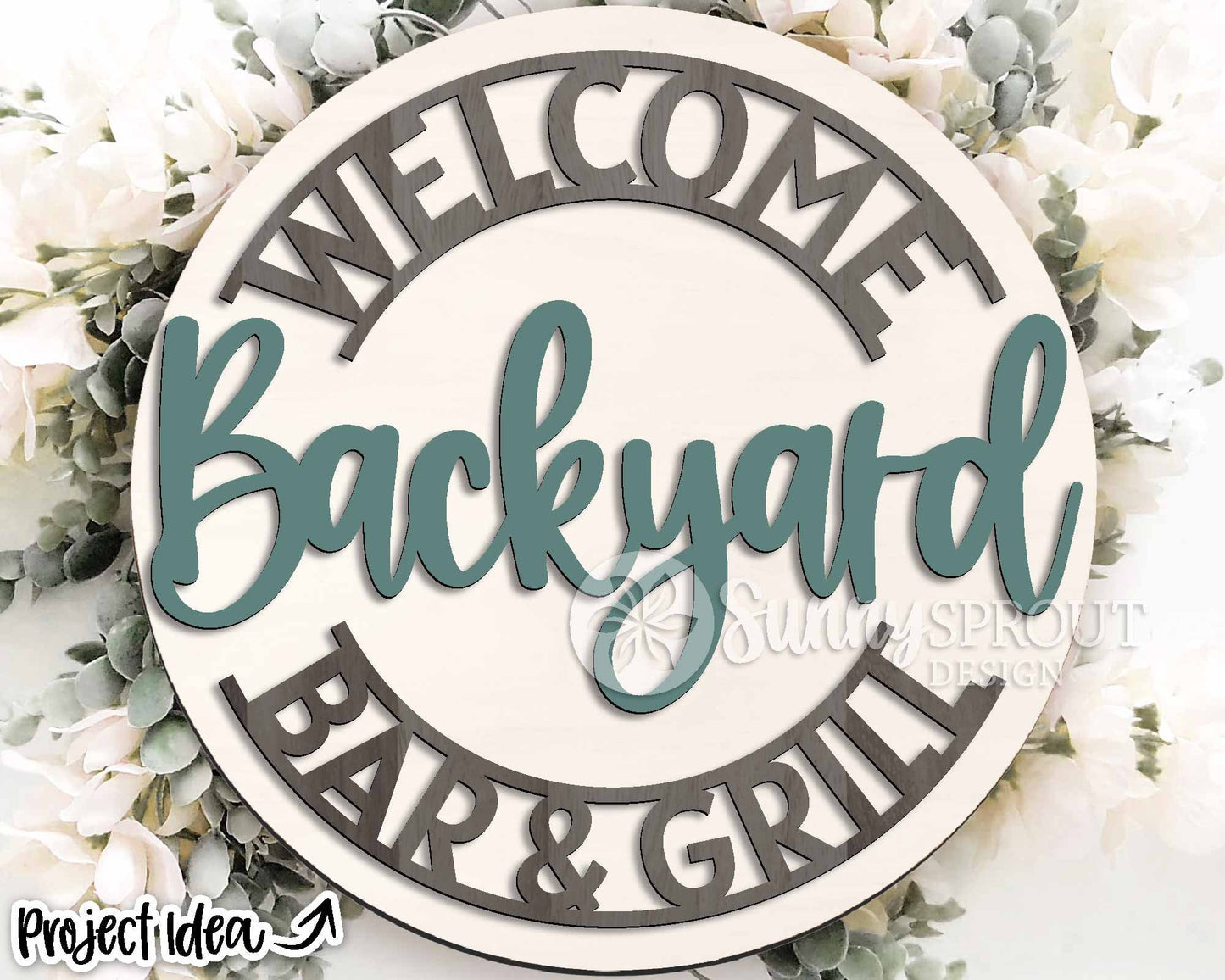 Welcome Backyard Bar & Grill Sign, Digital Download, SVG Laser Cut File, Cricut, Summer Father's Day Patio Round Door Hanger Design