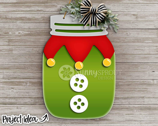 Santa Elf Mason Jar Sign, Digital Download, SVG Laser Cut File, Cricut, Round Door Hanger Design, North Pole Christmas Decor