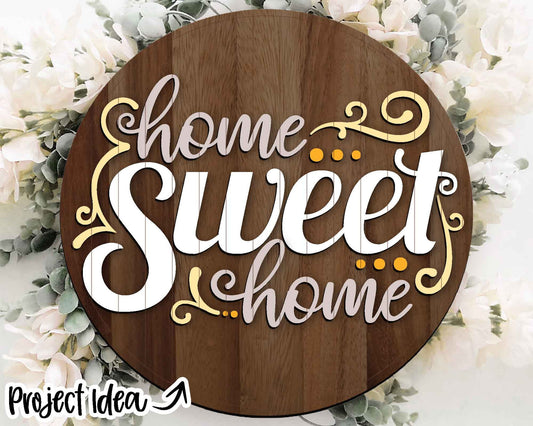 Home Sweet Home SVG, Digital download, Cricut cut file, Silhouette, Round door hanger design