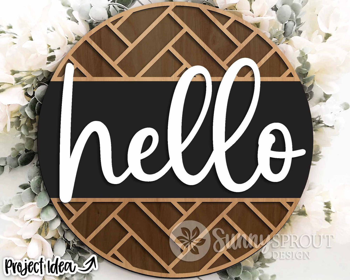 Hello Geometric Tile Welcome Sign, Digital Download, SVG Laser Cut File, Cricut, Modern Farmhouse Round Door Hanger Design