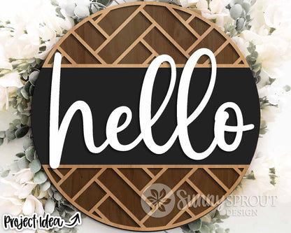 Hello Geometric Tile Welcome Sign, Digital Download, SVG Laser Cut File, Cricut, Modern Farmhouse Round Door Hanger Design