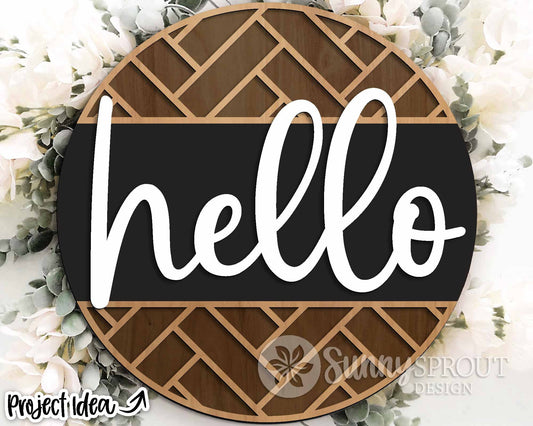 Hello Geometric Tile Welcome Sign, Digital Download, SVG Laser Cut File, Cricut, Modern Farmhouse Round Door Hanger Design