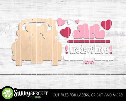 Loads of Love Heart Truck Sign, Digital Download, SVG Laser Cut File, Cricut, Door Hanger Wall Art Design, Farmhouse Valentine's Day Decor