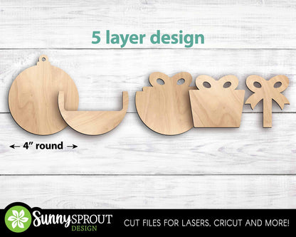 Gift Card Holder Present Ornament, Digital download, SVG laser cut file, Cricut, Christmas design