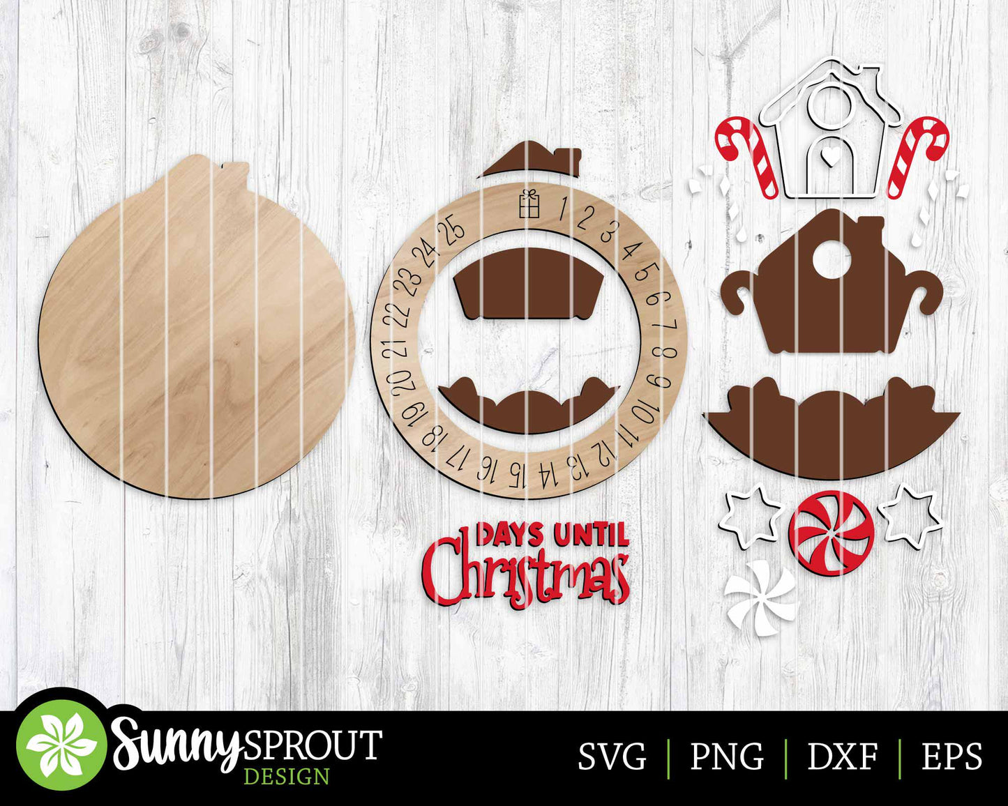 Days Until Christmas Gingerbread Countdown Sign, Digital Download, SVG Laser Cut File, Cricut, Round Door Hanger Design